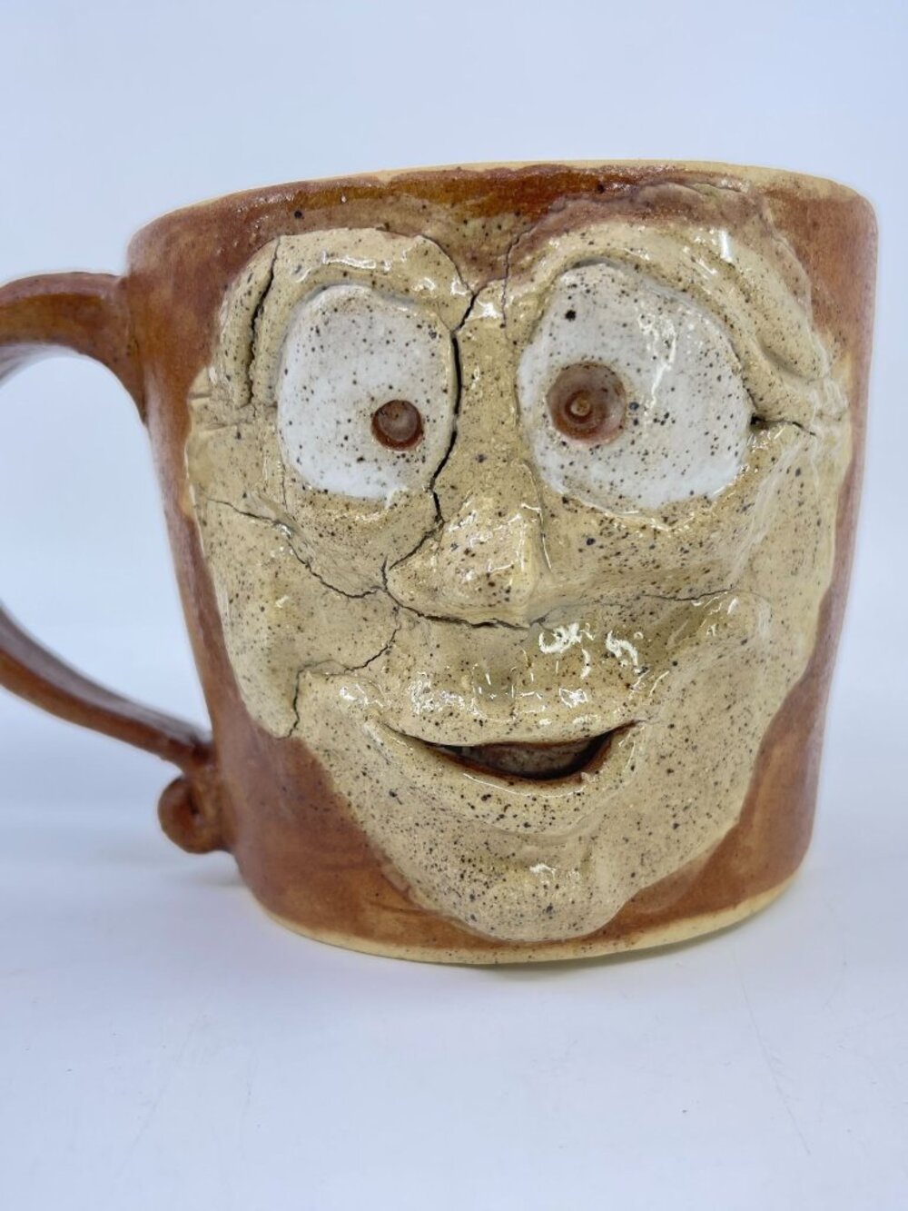 vintage handmade " ugly mug" with whimsical expression rustic brown ceramic